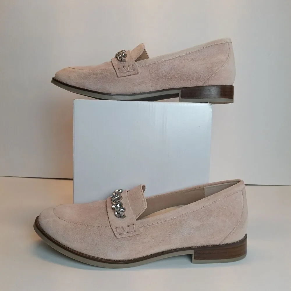 Vionic Avvy Loafers Womens 8 Muted Pink Suede Jewel Embellished Slip On Shoes